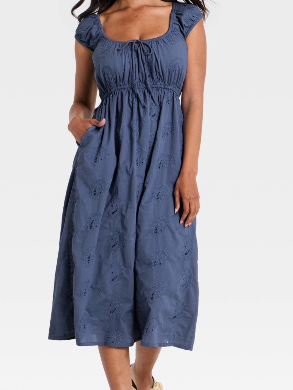 Universal Thread Slate Blue Eyelet Midi Dress with Scoop Neck NWT Size XL